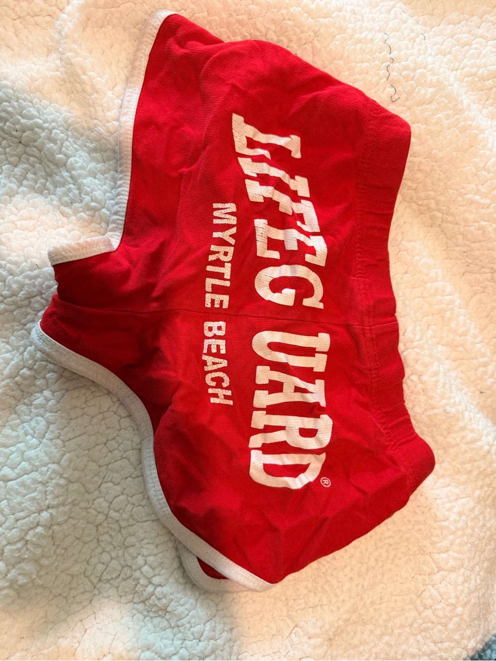 Red Women's Shorts with White Lifeguard Myrtle Beach Print